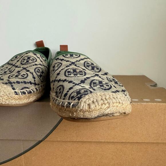 Tory Burch T Monogram Navy Blue/Green Espadrilles Women Flats - W 7.5 - Picture 7 of 13